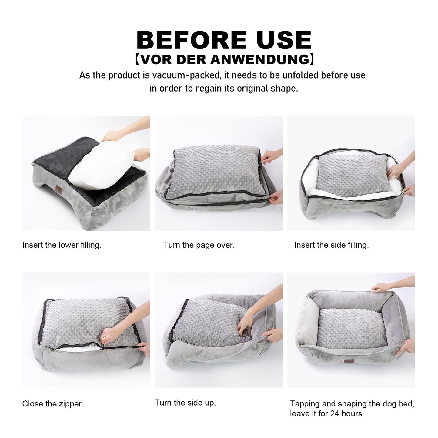 Snocyo Cama para Perros Pequeños y Gatos 55 x 45 x 16 cm, Cojín Lavable Con Funda Extraíble, Sofá Con Bordes Elevados, Mullida Con Puntos de Anclaje, Gris