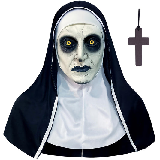 Disfraz Orgoue Máscara de Monja Aterradora para Halloween - Disfraz de Látex Espeluznante para Mujeres y Adultos - Cosplay