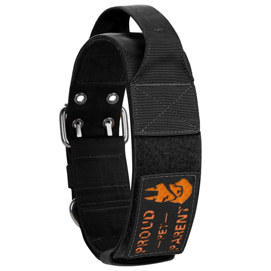 Collar de perro de 5 cm de ancho con asa y parche para perros grandes, negro, L