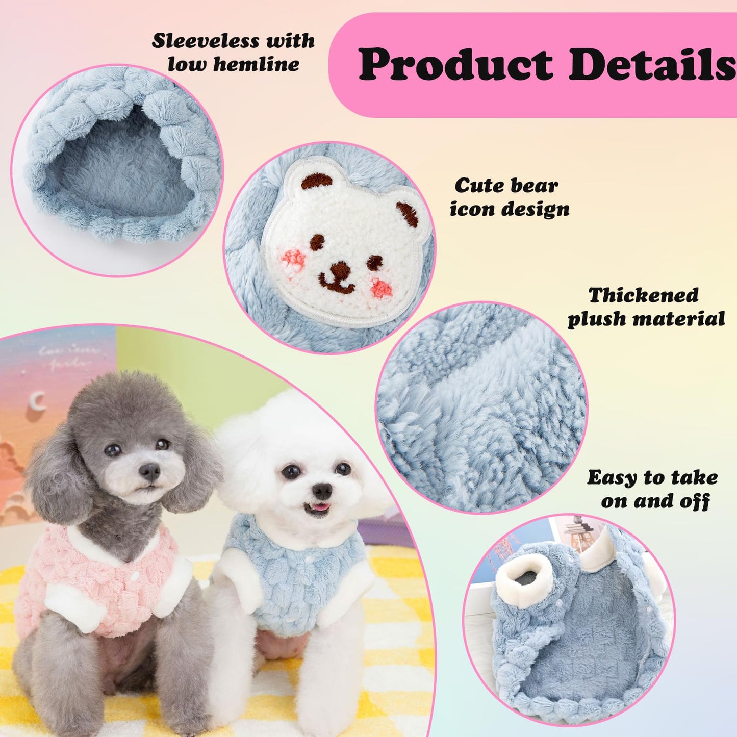 Abrigo 2 Piezas Jersey Para Perro Pequeño, Felpa Caliente en Invierno, Lindo y Suave Ropa Cómoda Para Perros y Gatos (Rosa, Azul)