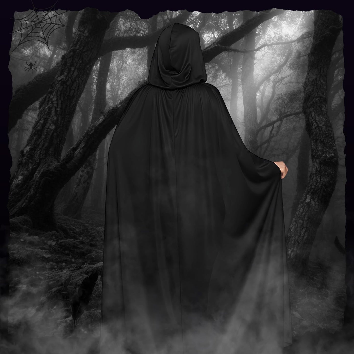 Disfraz de Bruja Halloween Mujer, Disfraz de Bruja Negro Capa con Capucha y Vestido Adulto, Capucha Máscara encaje y collar, Disfra Brujas Capa para Mujer Halloween Carnaval Cosplay Fiesta L