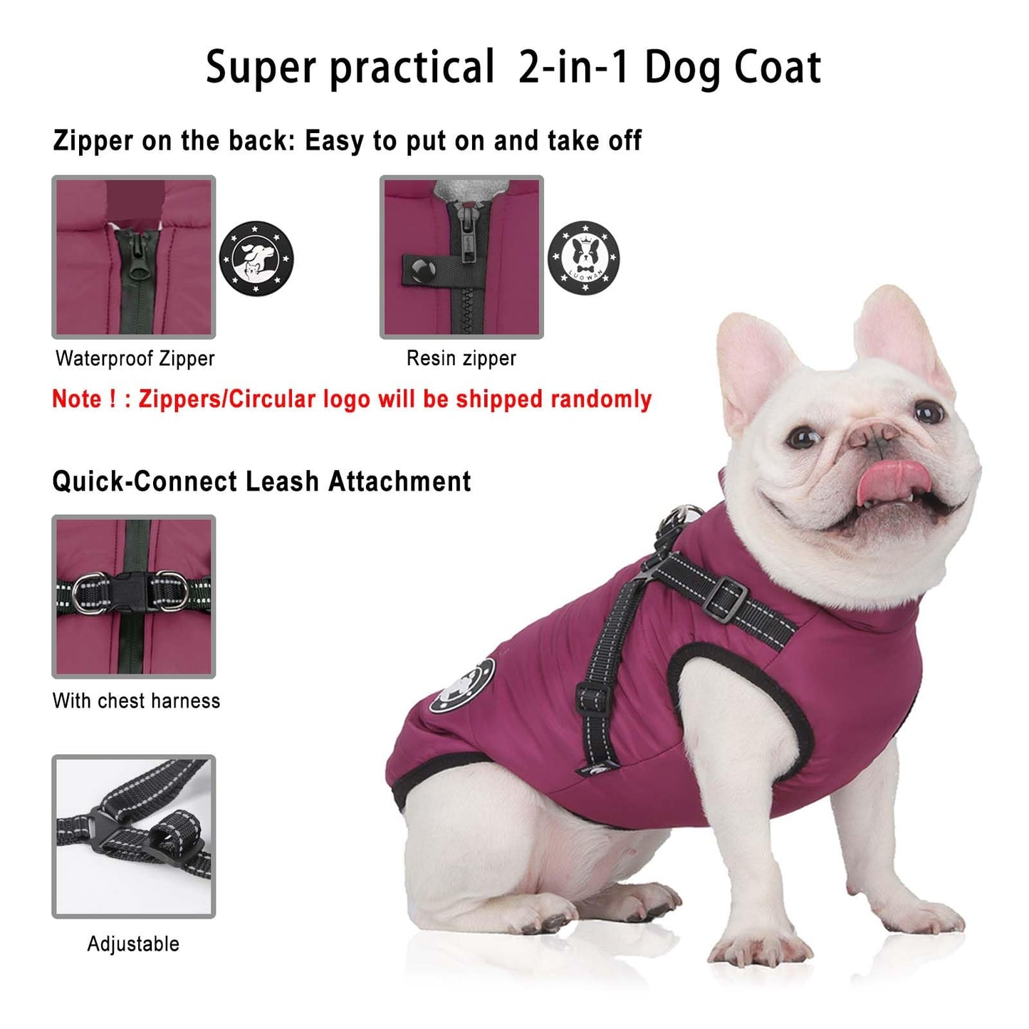 Abrigo para Perros de Invierno, Resistente al Viento, Impermeable, Abrigo para Perro con Arnés, Ropa para Climas Fríos, Chaqueta Cálida de Invierno