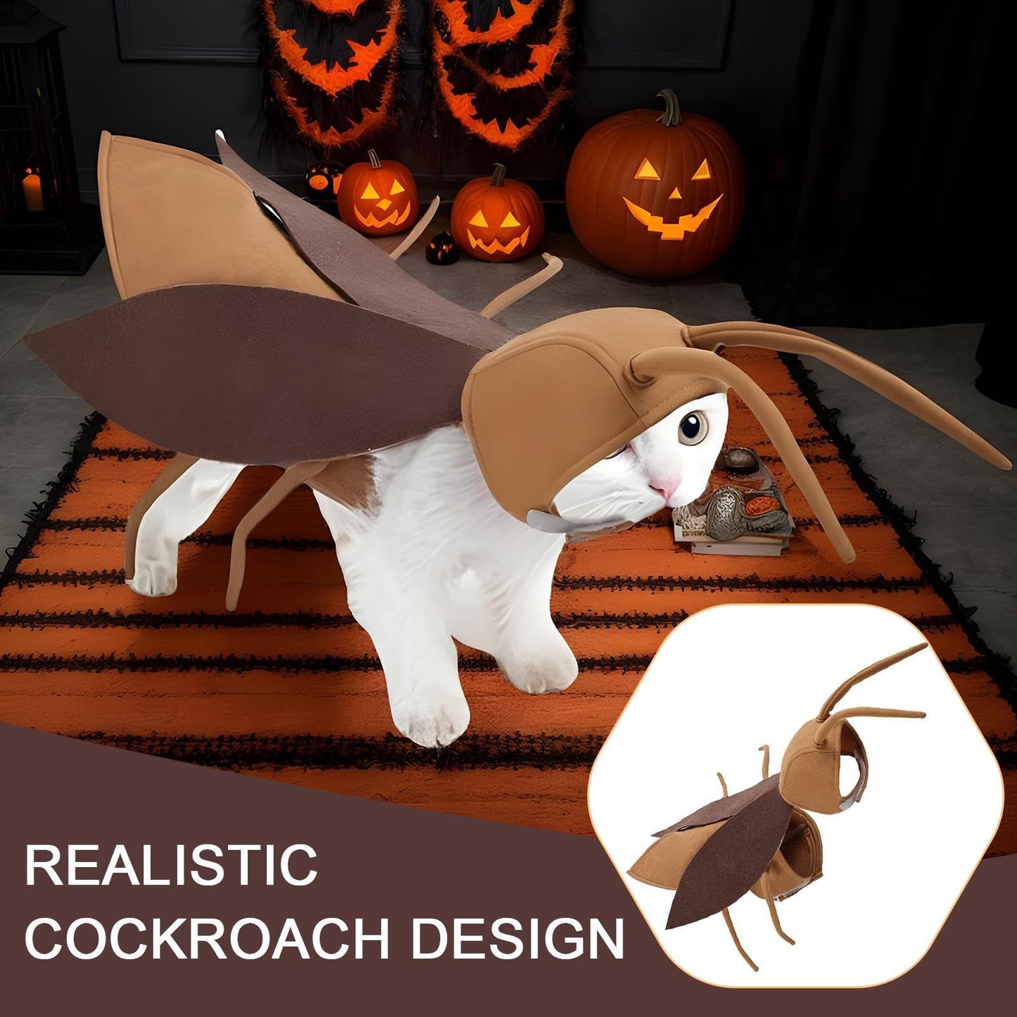 Disfraces De Halloween - Traje De Cucarachas De Ropa De Mascotas | Traje De Cucaracha De Ropa | Ropa Transpirable Realista | Accesorios De Ropa Para El Atuendo De Cosplay Gatito De Vacaciones De Perro