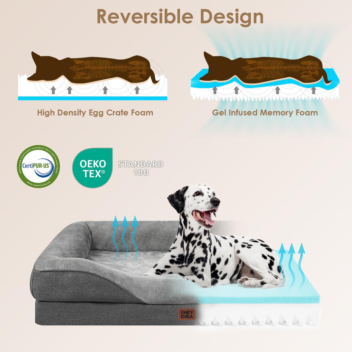 Cama Ortopedica y Viscoelastica para Perro Grande 91x68x17.5 cm, Memory Foam Sofa para Perros Lavable, Cama Gato Suave, Gris Oscuro