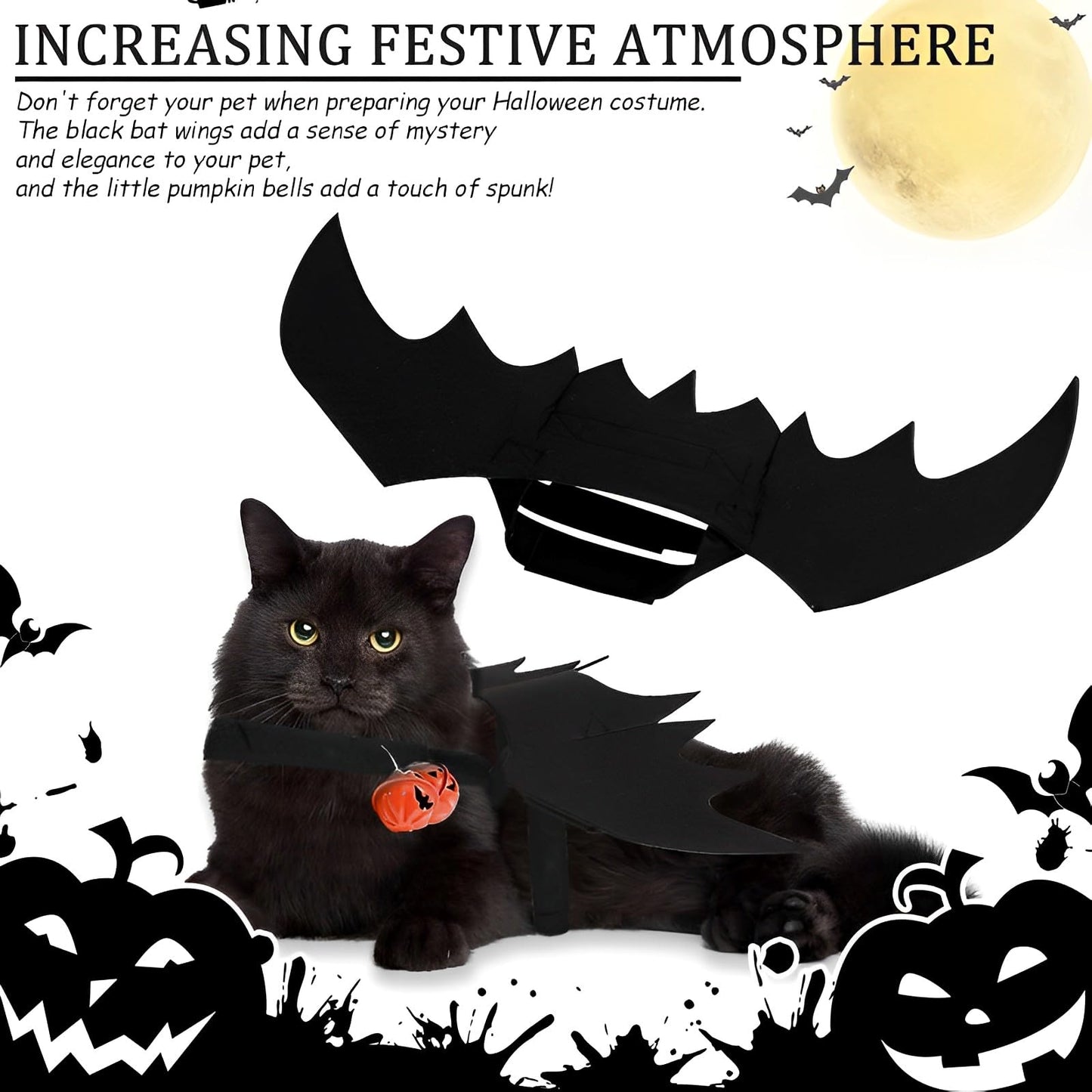 TFSZE Alas De Murciélago De Mascotas,Disfraz De Perro De Murciélago De Halloween, con Campanas De Calabaza,Alas De Perro,Halloween Gato Alas Ajustable,Adecuado para Juegos De rol-Talla L