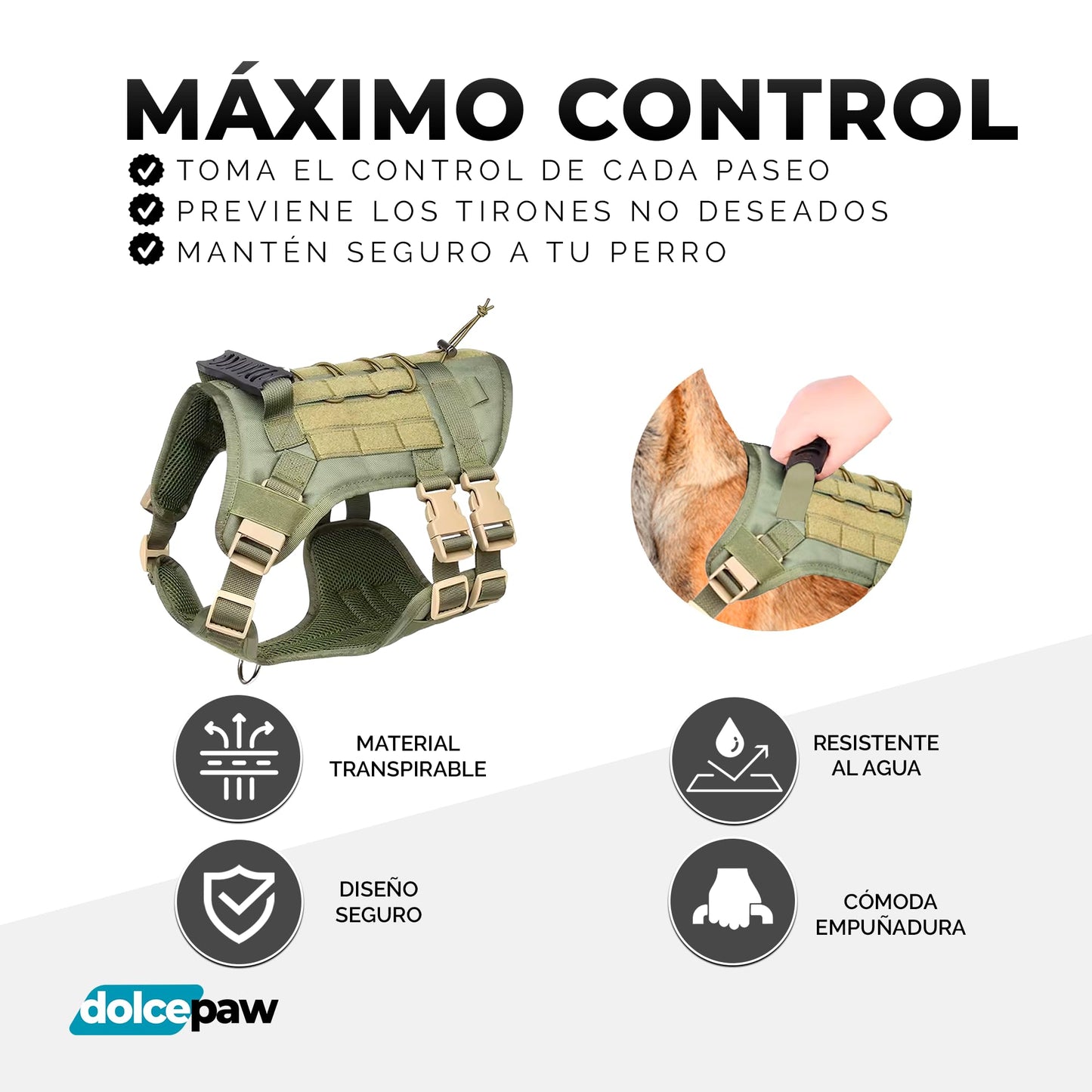 Arnés para Perros, Arnés Antitirones y Asfixia, Chaleco Arnés, Estilo Militar, Uso Profesional, Adiestramiento de Perros, Transpirable y Suave, Arnés Camuflaje, Ajustable & Cómodo