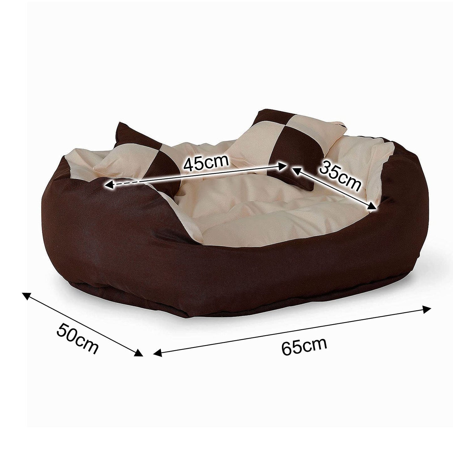 lionto Cama para Perros 4 en 1 cojín para Perros Cesta para Perros con cojín Reversible, (S) 65x50 cm Marrón/Beige