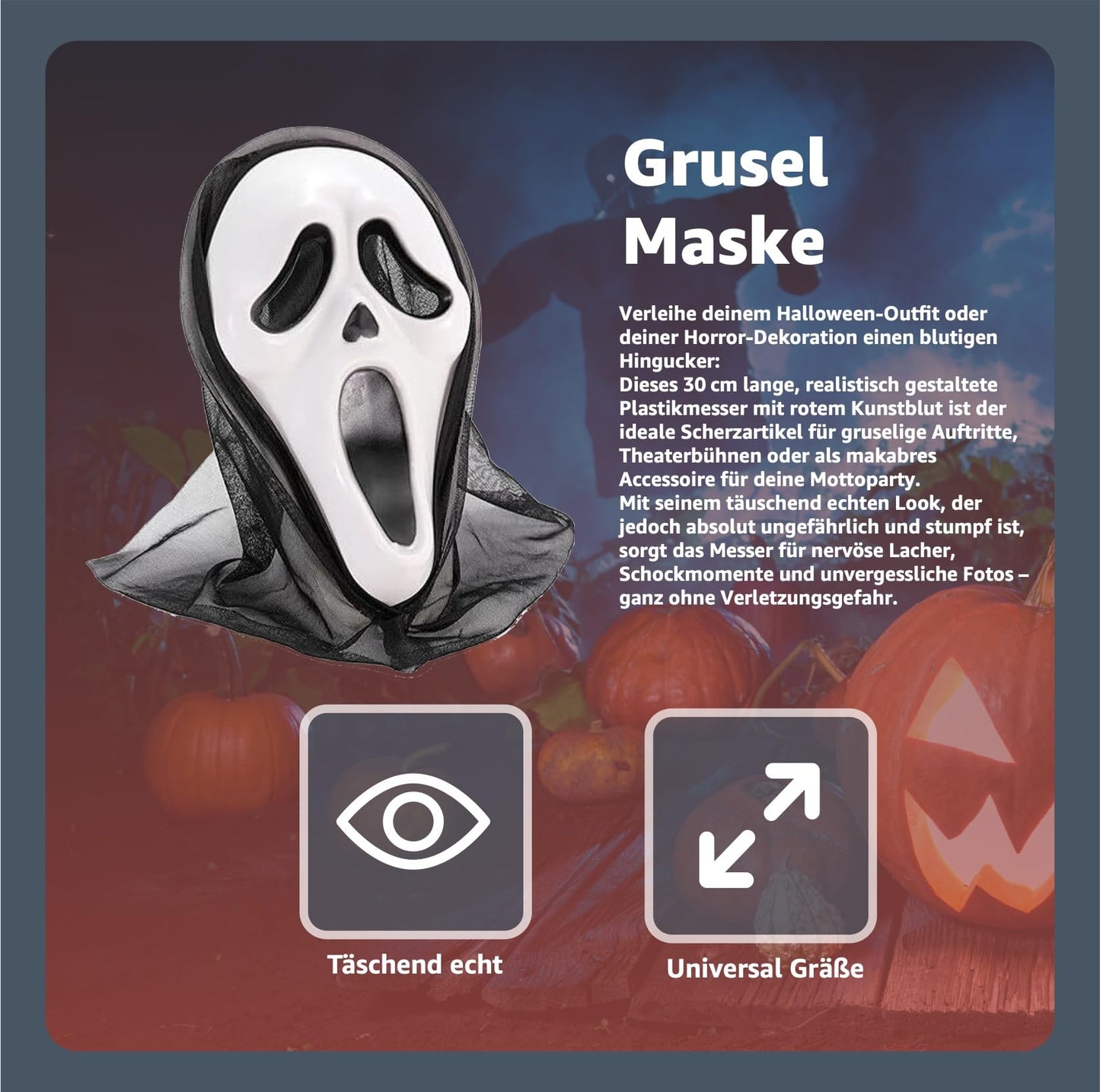 Disfraz Máscara de fantasma Scream para Halloween para hombre y mujer, como disfraz para Halloween y carnaval, máscara de fantasma