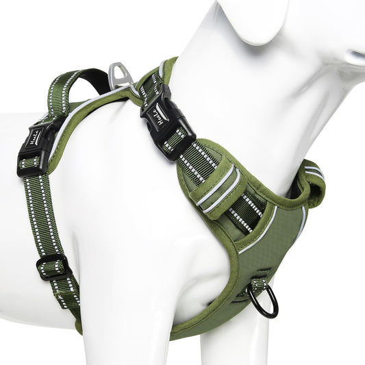 Arnés para Perro, arnés Anti tracción Reflectante, arnés para Perro Mediano Grande con asa Acolchada, 1 Hebilla en la Correa Recta del Cuello, fácil de Poner y Quitar, Verde, L