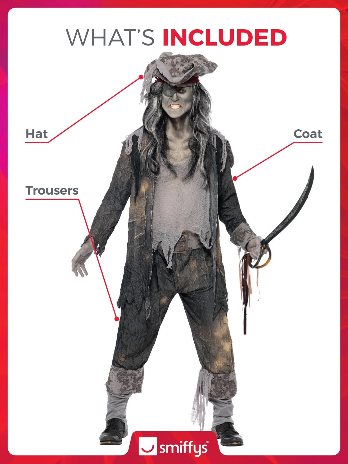 Disfraz de espíritu de Ghost Ship, con chaqueta, pantalón y sombrero Halloween
