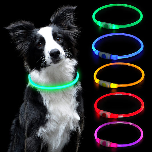 Collar Luminoso Perro, Collar LED Recargable por USB Tamaño Ajustable, Collar Impermeable de Seguridad, Reutilizable para Perros Pequeños Medianos Y Grandes (Verde)