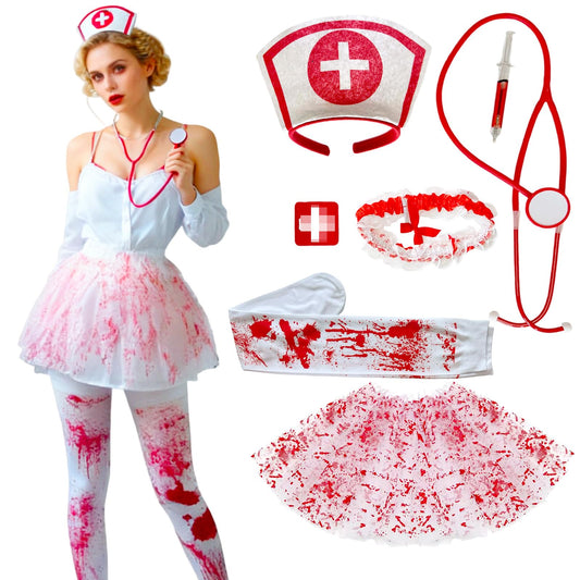Disfraz Enfermera Halloween Zombi Traje Enfermera Zombie, Falda Tutu Ensangrentada Disfraz de enfermera de Zombi Para Mujer, disfraz de terror para carnaval