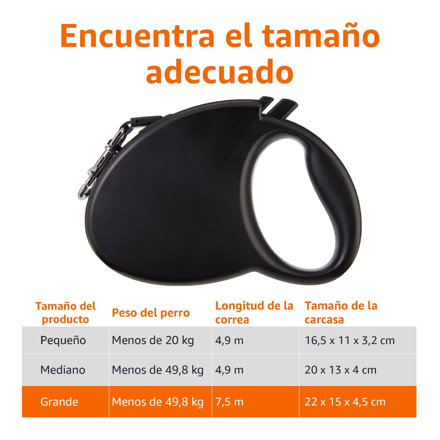 Correa retráctil para perro, longitud extensible de 7,5 m, grande (para perros de hasta 50 kg), color negro