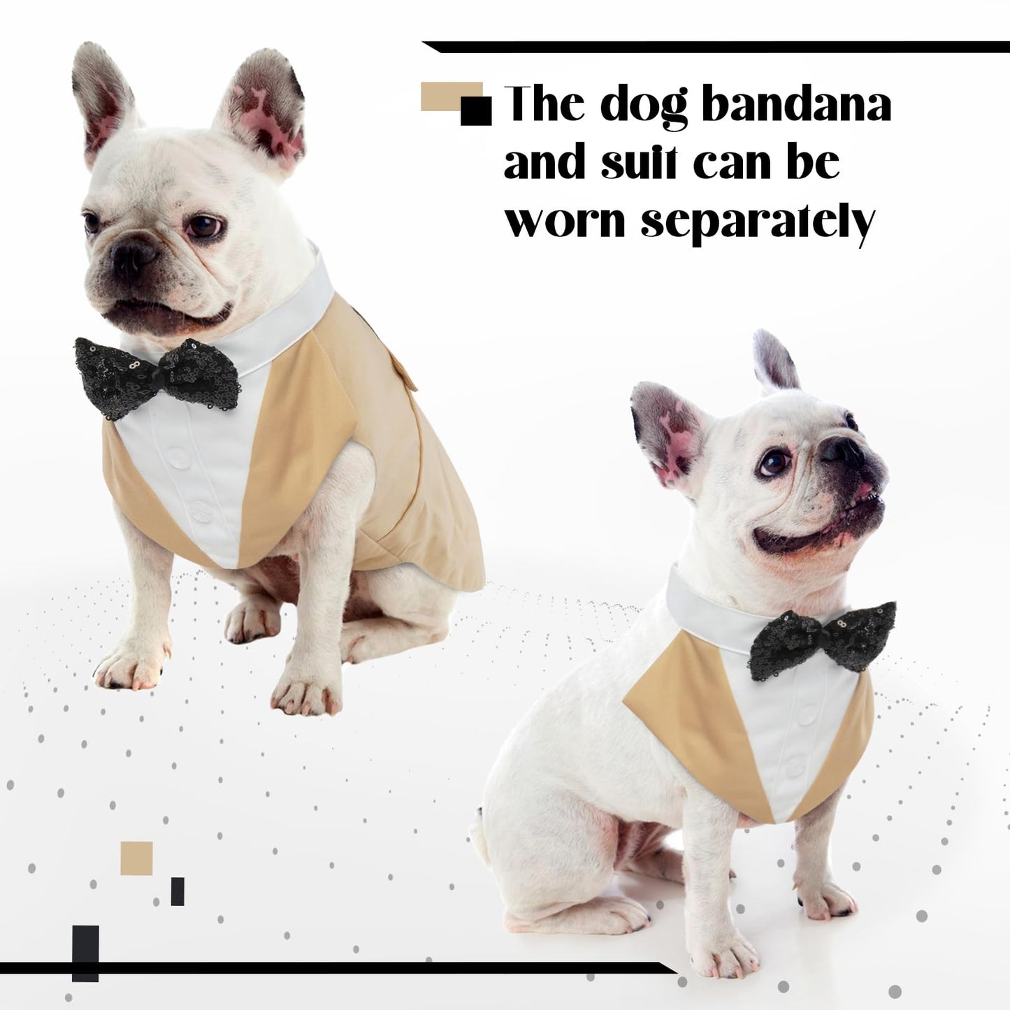 Disfraz Smoking para Perros, Traje de Esmoquin con Lazo Perros Camisa para Cachorros Traje de Perro para Boda Fiesta Ropa Navidad Perro Grande(Champán, XL)