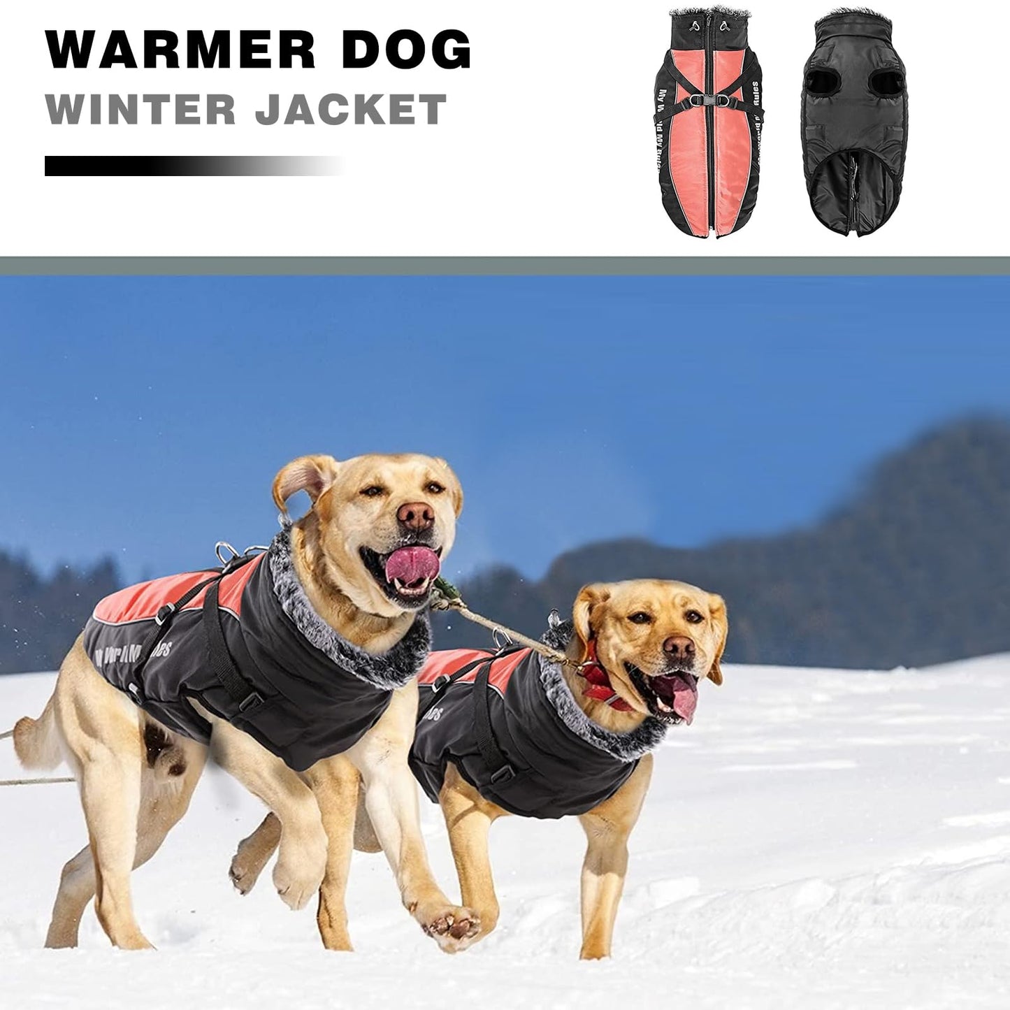 Abrigo para Perro de Invierno,Impermeable Chaqueta de Invierno para Perros con Arnés,Resistente al Viento,Ajustable,Reflectante Ropa para Mascotas Perros Pequeños, Medianos y Grandes