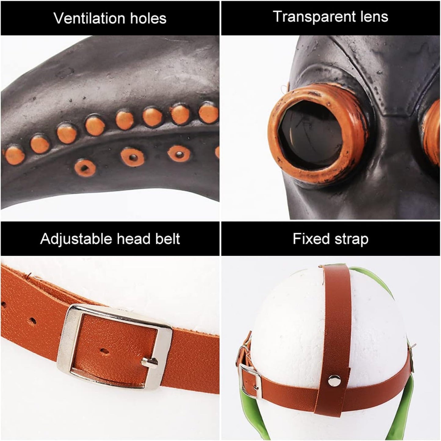 Disfraz Máscara de pájaro de médico de la peste para fiesta de Halloween, máscara de látex suave punk, máscara ajustable para fiesta de Halloween, accesorios de juego de rol (gris)