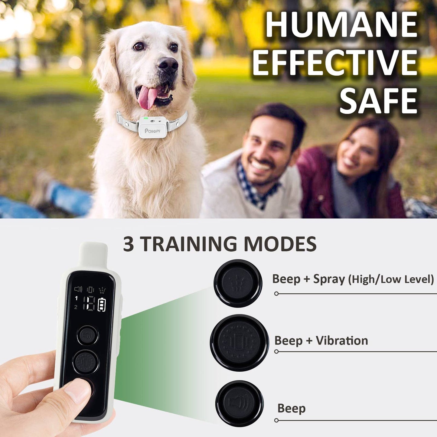 Collar de Adiestramiento para Perros de Citronela con Control Remoto, 3 Modos de Uso: Vibración y Pitido y Aerosol, Humana y Seguro Recargable Collar Antiladridos, Rango Remoto de 300M