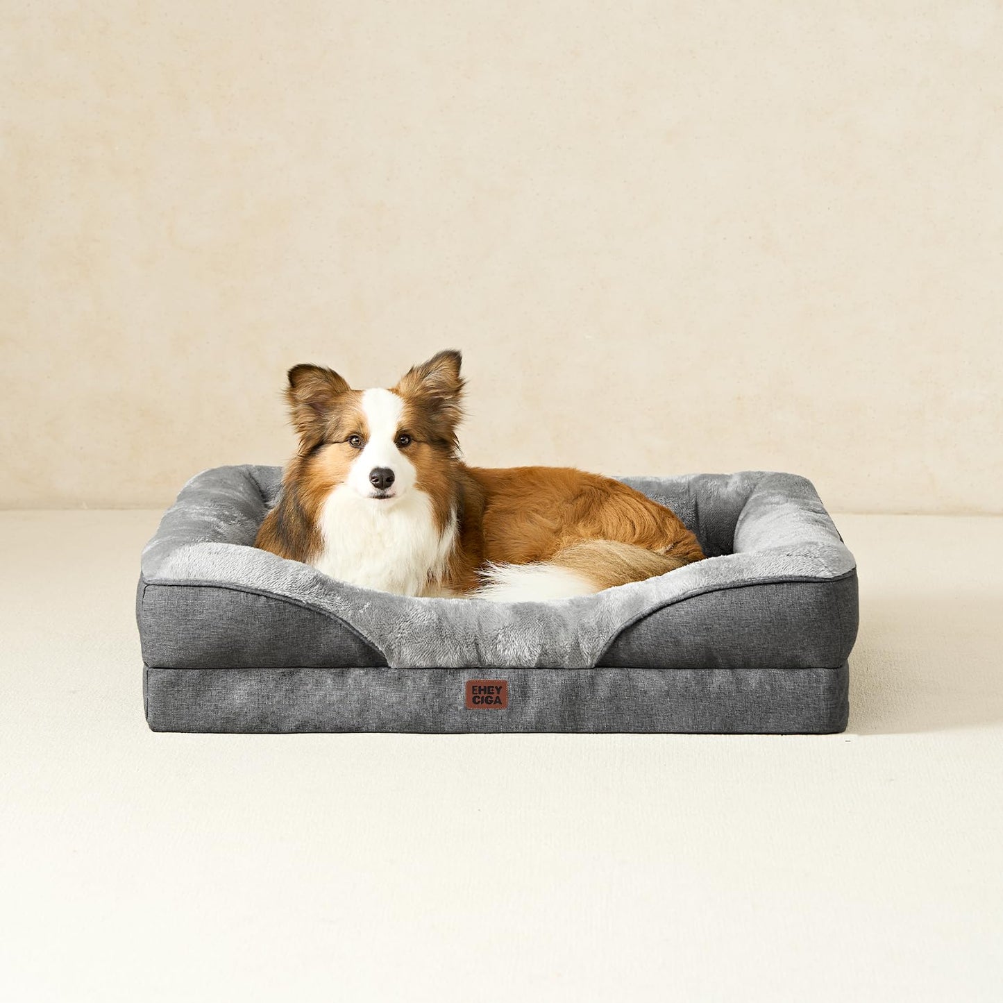 Cama Ortopedica y Viscoelastica para Perro Grande 91x68x17.5 cm, Memory Foam Sofa para Perros Lavable, Cama Gato Suave, Gris Oscuro