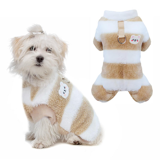 Suéter Perro Pequeño, yisight Ropa Perro Pequeño, Suéter a Rayas Perros, Chaqueta Invierno Perros, Cuatro Patas, Cálido Chaleco Prueba de Viento (Caqui Rayas, Large)