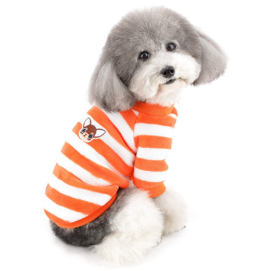 Abrigo Jerséis Invierno para Perro Pequeño Forro Polar Invierno Abrigos Chaquetas para Cachorros a Rayas Supersuave Ropa para Climas Fríos para Mascotas Chihuahua Gatos Perros Niñas Niños Naranja M