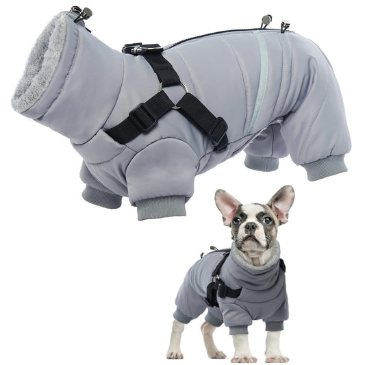 Abrigo de Invierno para Perros, Chaqueta Impermeable Perros Abrigadora de Invierno Ropa para Perros Pequeños y Medianos Chaleco Cálido Suave Arnés Cachorros con Anillas en D(Gris, S)