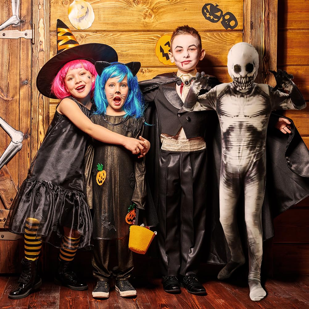Disfraz Esqueleto Niño, Jumpsuit con Esqueleto con Máscara 3D Extraíble, Disfraz Halloween Niño, Disfraz de Esqueleto para Niños, Traje Esqueleto Niño para Halloween Carnaval Navidad, S