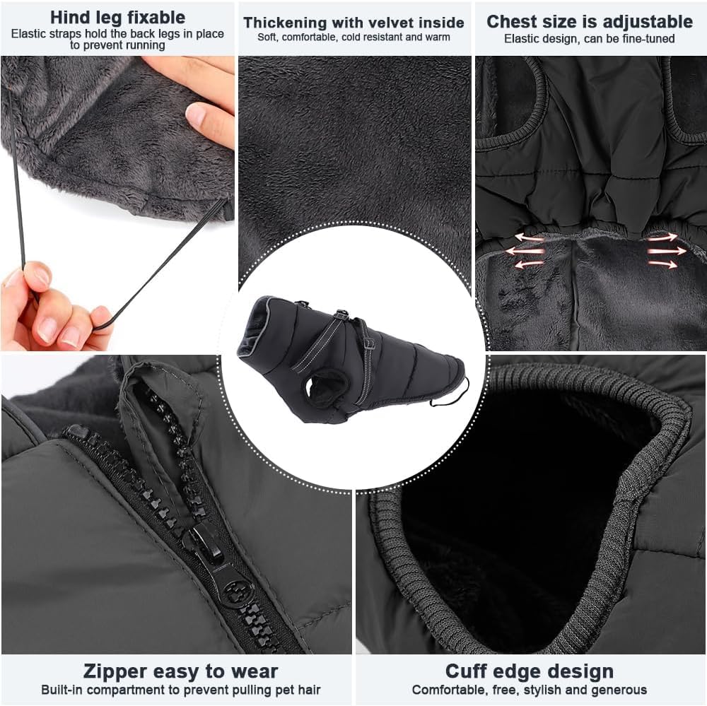 Abrigo para Perros con Arnés Integrado Y Correa Reflectante Chaqueta Impermeable para Mascotas Ropa De Invierno para Perros Pequeños Y Medianos Abrigo Cálido Y Ajustable para Mascotas(S)