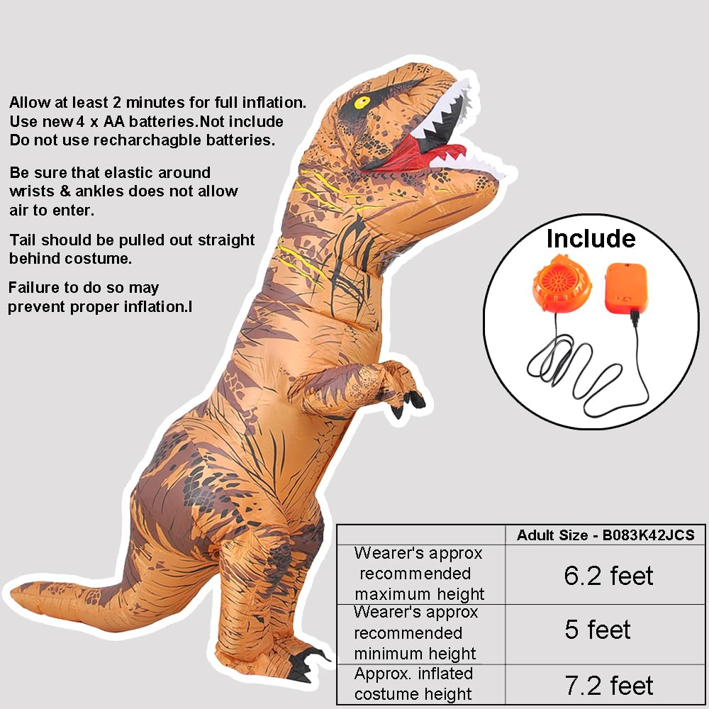 RHYTHMARTS Disfraz de Dinosaurio para Adulto Disfraces de Dinosaurios Hinchables Disfraz de T-Rex Hinchable para Adulto