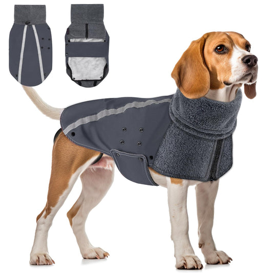 Abrigo para Perro Invierno, Cálido Forro Polar para Exteriores con Bufanda De Cuello Alto, Rayas Reflectantes, Chaleco Resistente Al Viento, Juegos Suaves para Mascotas
