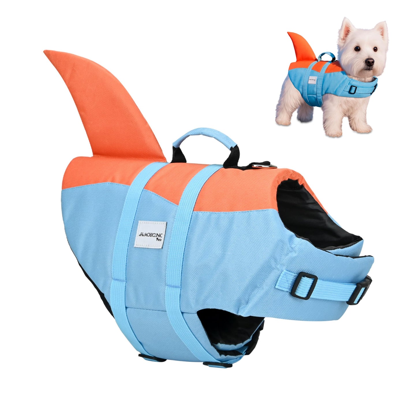 Chaleco Salvavidas Perro, Diseño Aleta Tiburón, Asa de Rescate, Arnés Ajustable, Anillo para Correa, Alta Flotabilidad y Visibilidad, Sharky, Ligero, Nadar, Surf, Navegar