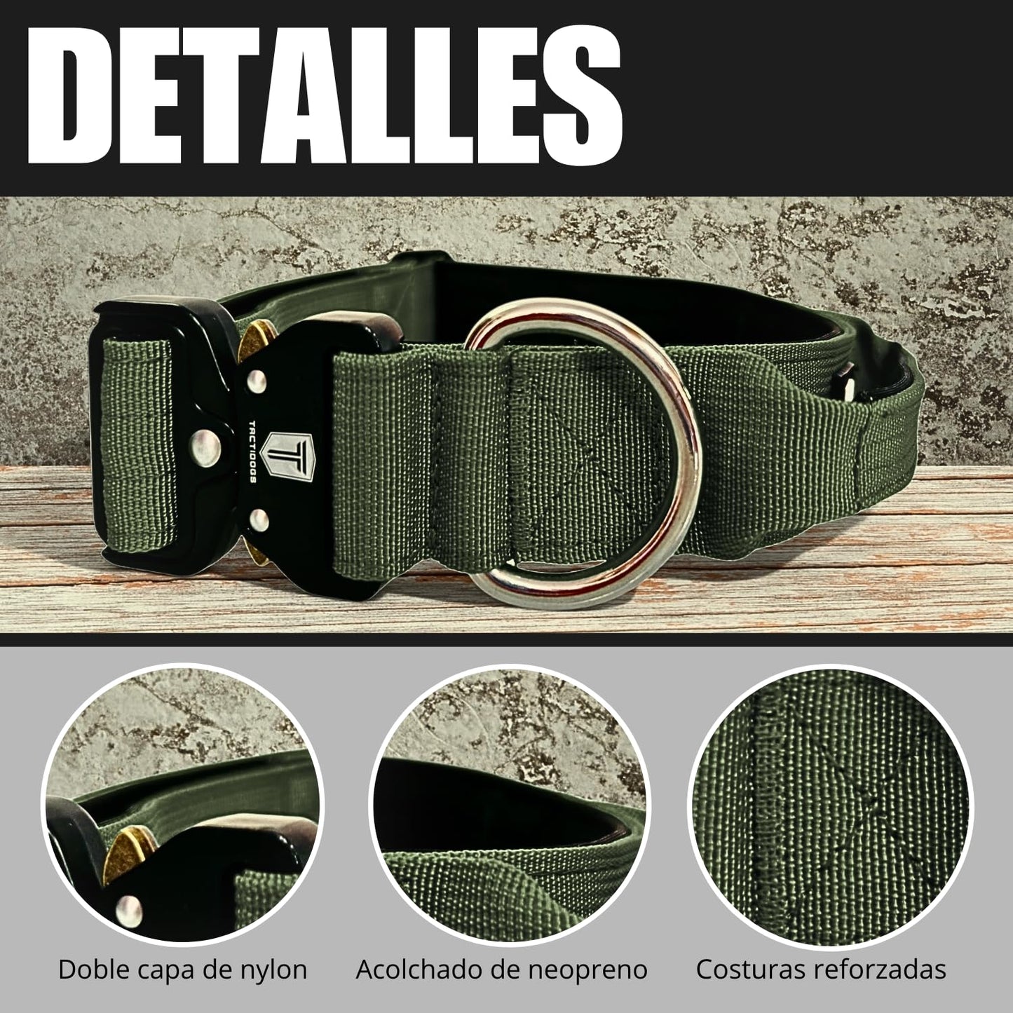 Collar Táctico para Perro Mediano y Grande - Acolchado con asa, Hebilla de Liberación Rápida y Ancho Antiahogamiento - Collar de Entrenamiento para Todo Tipo de Perros - Verde L