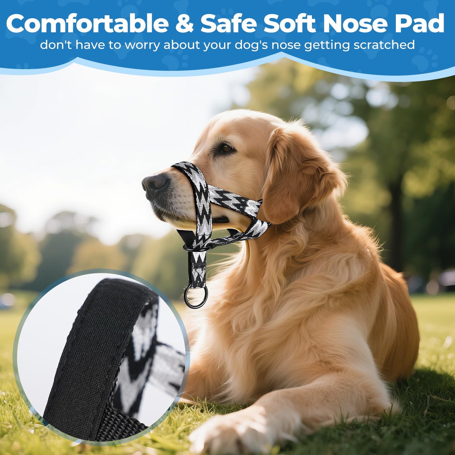Adiestramiento canino antitirones Collar para Perros pequeños, medianos y Grandes, Collare de Cabeza con diseño de patrón de Letras, Ajustable y Ligero, Previene el tirón(S, Westilo Negro)