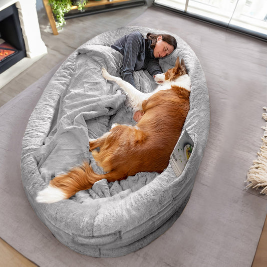 Cama para Humanos y Amigos Peludos | Cama De Perro para Humanos Cálida y Cómoda | Cama Perro Humano De Rosquilla | Manta Incluida y Funda Desmontable | Gris Claro | Human Dog Bed