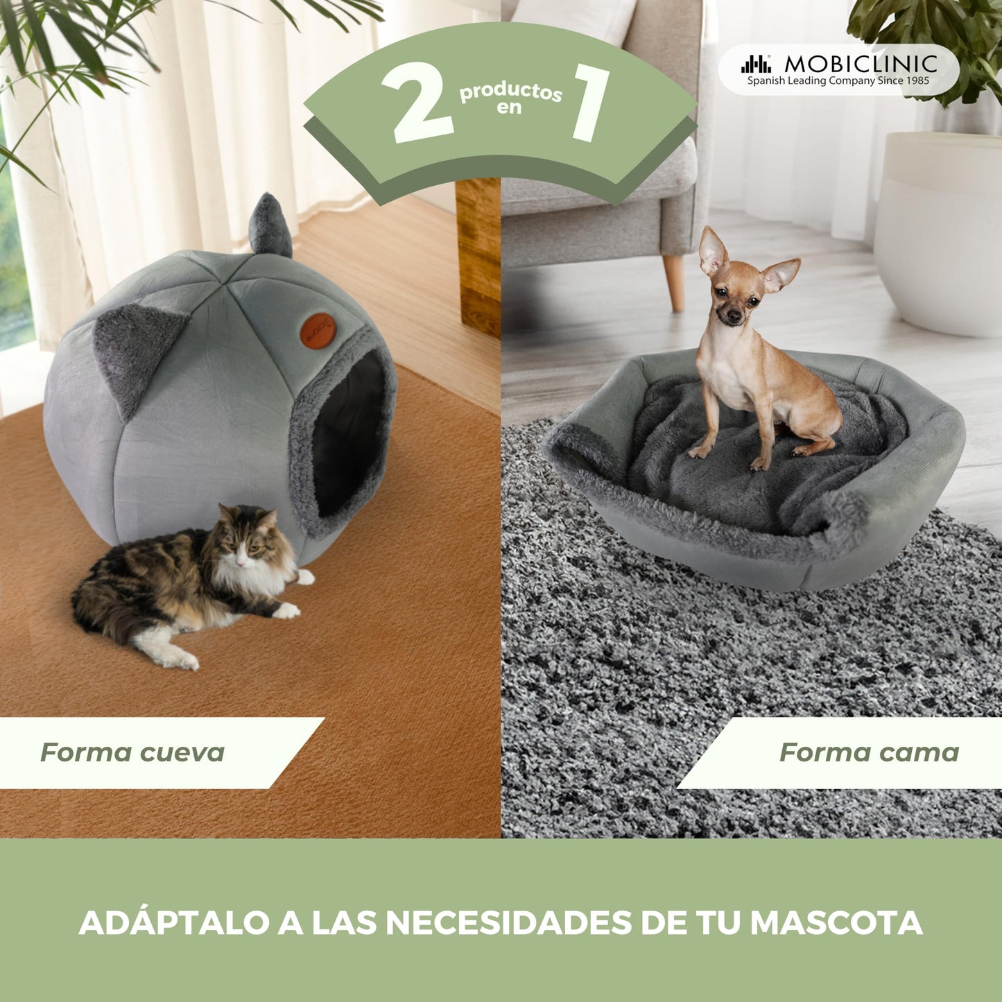Mobiclinic® Pets, Cama para Gatos, Cueva Nido, Hellocatty, Tejido Suave, Apto Lavadora, Fácil de Plegar y almacenar, Antideslizante, Cojín Confortable extraíble, Esponja 25d, Diseño Moderno