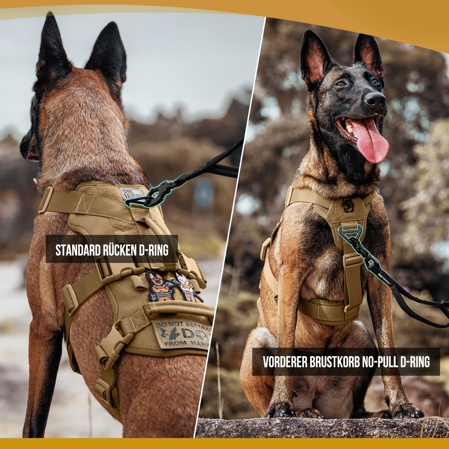 Arnés para perros, T-Bone táctico con 2 asas, a prueba de fugas, arnés ajustable para perros, caza, senderismo, entrenamiento, paseo, actividades al aire libre (marrón, XL)