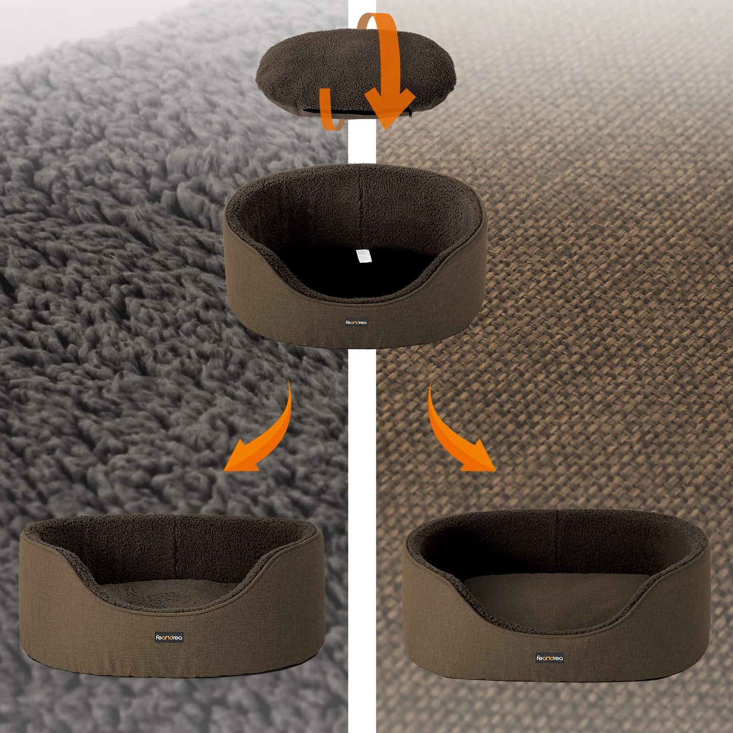 Feandrea Cama para Perro, Cojín Reversible, Lavable, 83 x 63 x 27 cm PGW032K01