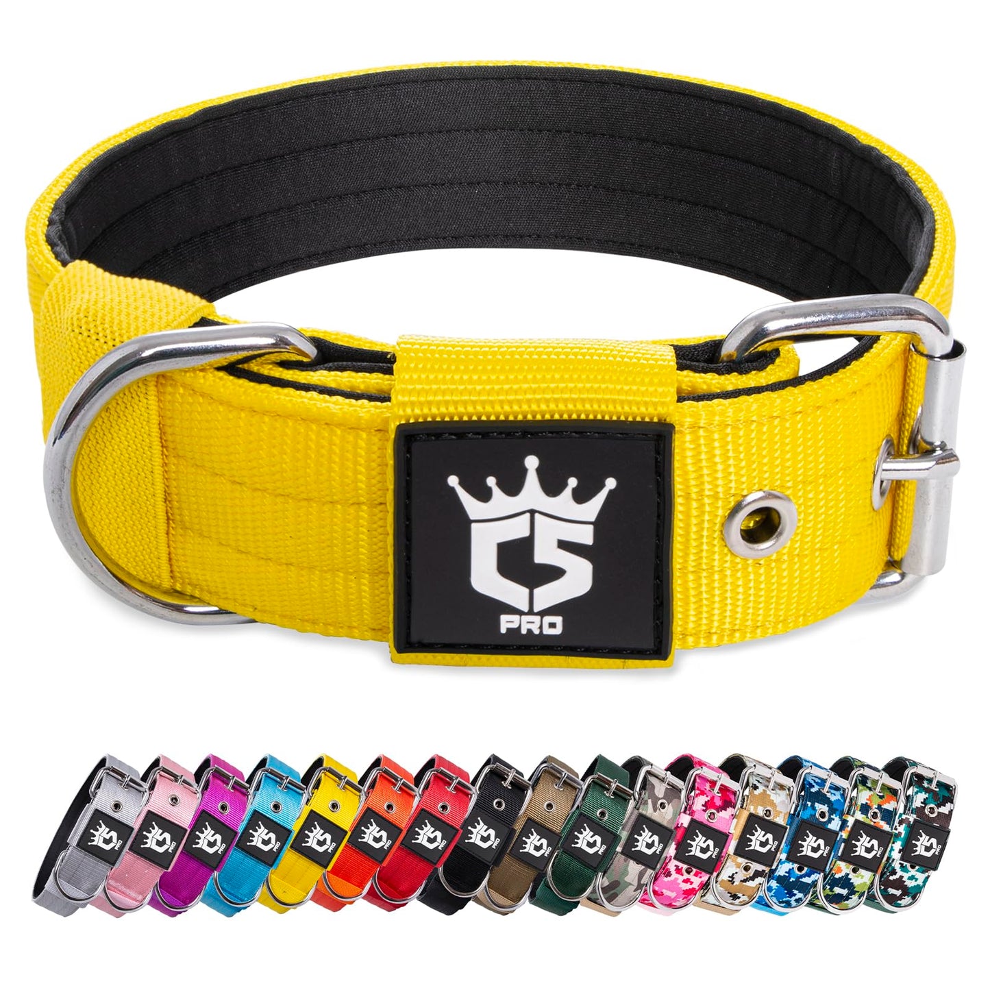 TSPRO Collar Táctico para Perros Ajustable, Collares con Broche de Metal Robusto, de 3,8 cm de Ancho, Duradero y Cómodo para Perros Medianos y Grandes (Amarillo M)