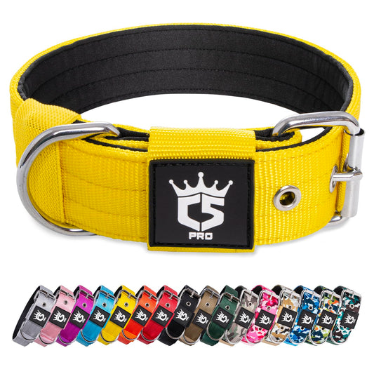 TSPRO Collar Táctico para Perros Ajustable, Collares con Broche de Metal Robusto, de 3,8 cm de Ancho, Duradero y Cómodo para Perros Medianos y Grandes (Amarillo M)