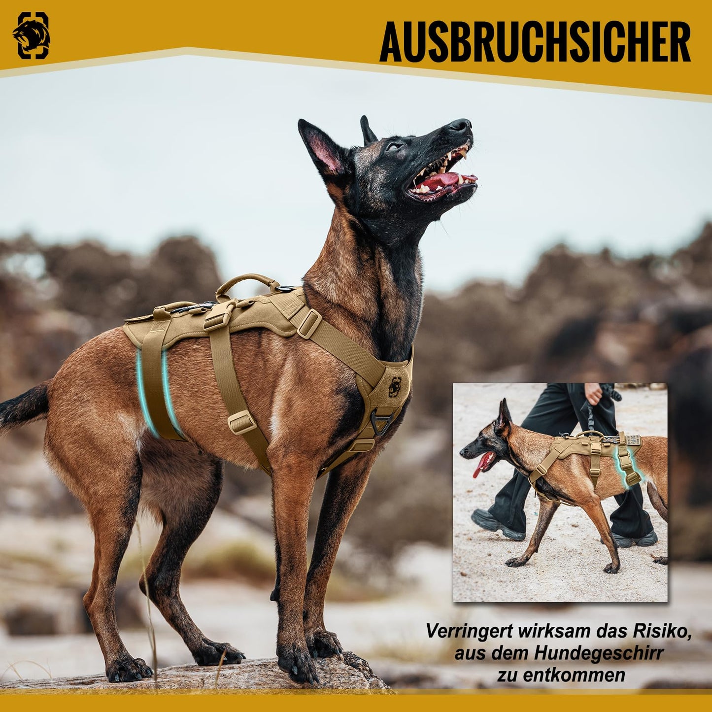 Arnés para perros, T-Bone táctico con 2 asas, a prueba de fugas, arnés ajustable para perros, caza, senderismo, entrenamiento, paseo, actividades al aire libre (marrón, XL)