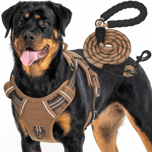 Arnés táctico resistente para perros grandes, arnés ajustable para mascotas, reflectante, de fácil control, arnés para perros de trabajo, grande, marrón
