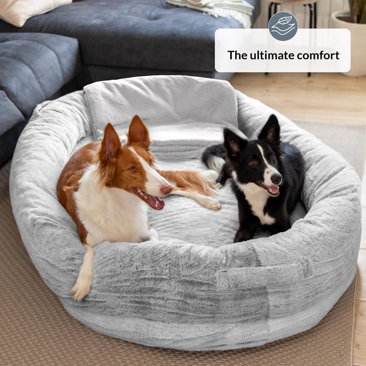 Cama para Humanos y Amigos Peludos | Cama De Perro para Humanos Cálida y Cómoda | Cama Perro Humano De Rosquilla | Manta Incluida y Funda Desmontable | Gris Claro | Human Dog Bed