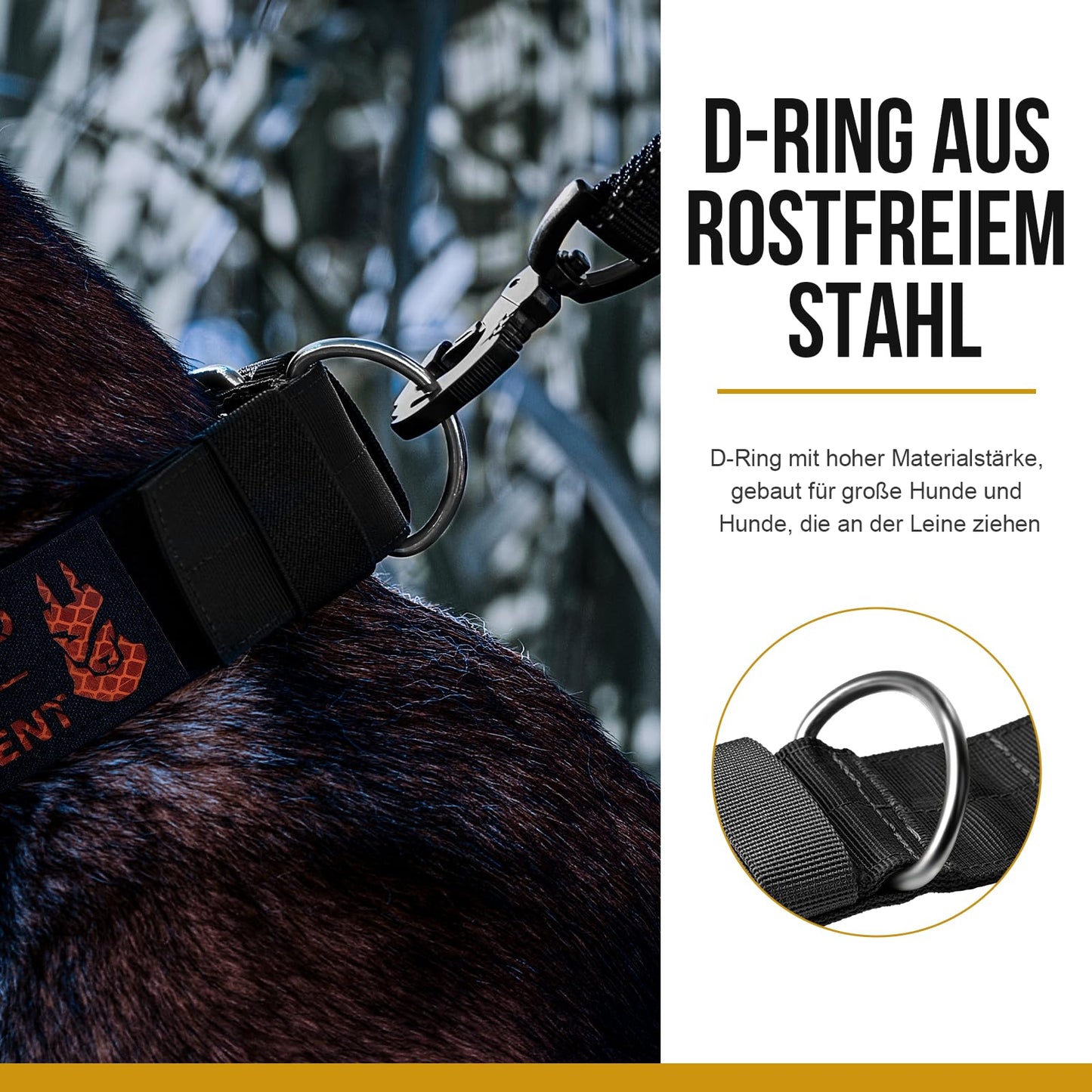 Collar de perro de 5 cm de ancho con asa y parche para perros grandes, negro, L