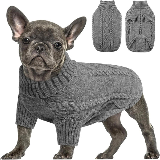 Queenmore Jersey para Perro Pequeño Bouledogue Francés Cálido Suéter para Perros Suéter Chihuahua Abrigo Teckel Ropa de Invierno para Perro Gato, Gris Oscuro,XS