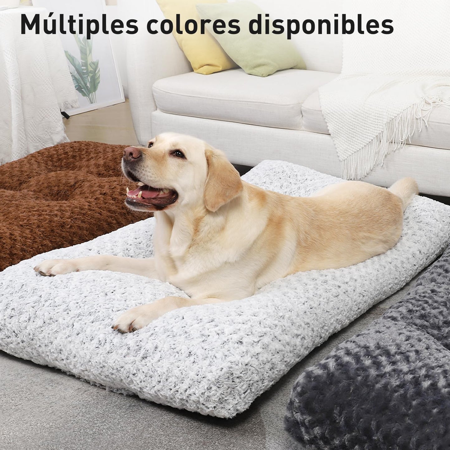 KSIIA Cama para Perro Grande, 90x60cm, Camas Antiestres L, Colchon Cojín Perro Grande, Colchoneta Lavable a Máquina, Fondo Antideslizante Dog Bed, Gris Oscuro