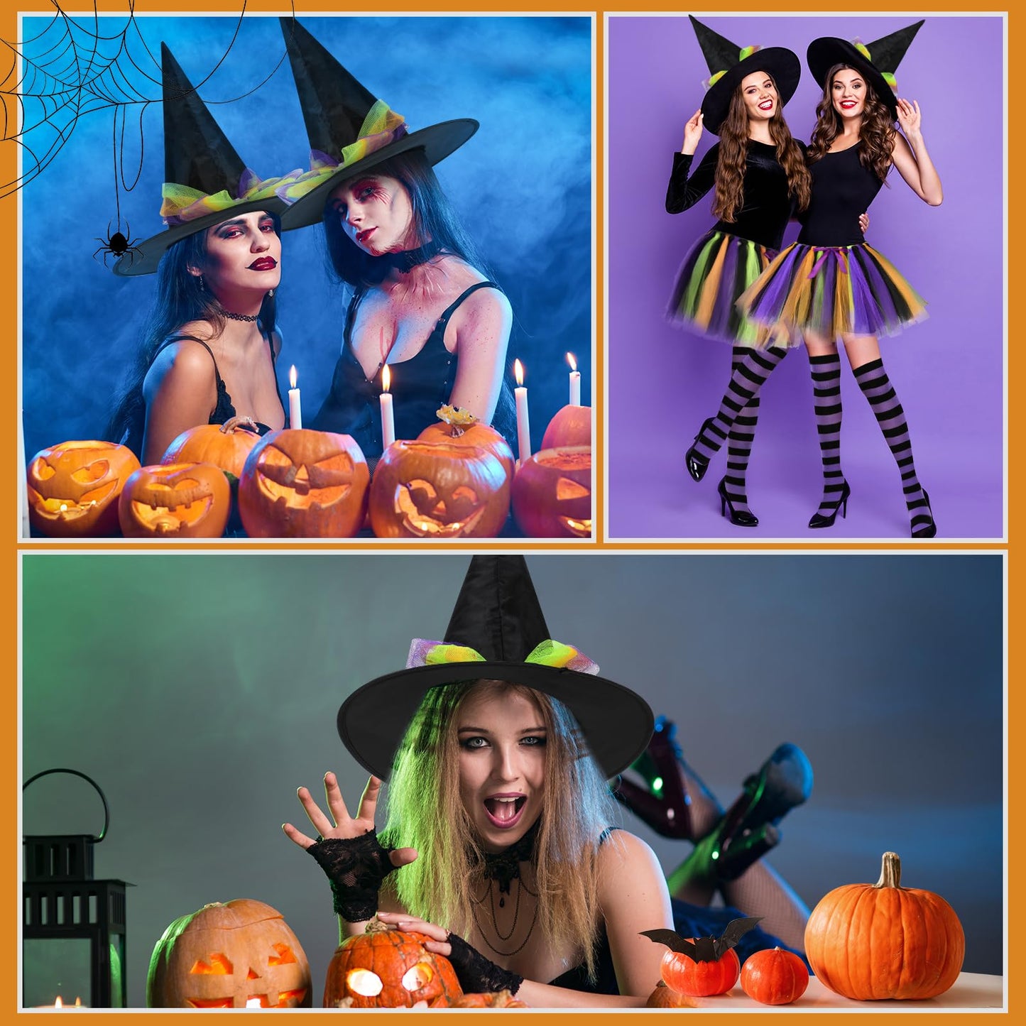 Disfraz Bruja Mujer,Neon Falda Tutú Gorro Bruja y Medias Disfraces Halloween Witch Costume Adulto Disfraces Carnaval Cosplay
