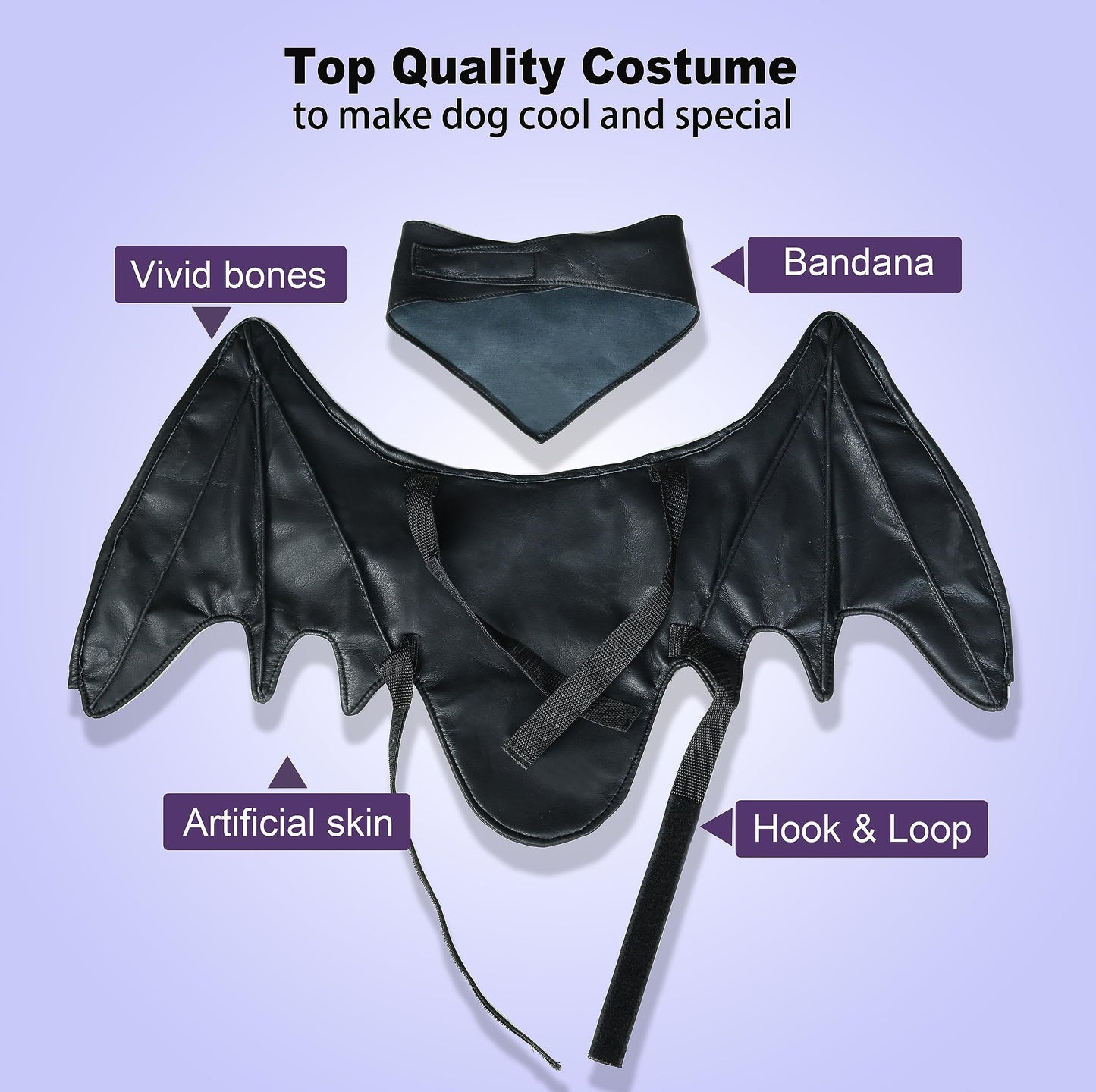 Disfraces de ala de murciélago para perro, linda ropa peluda para mascotas para Halloween (ala de murciélago negra, talla M)
