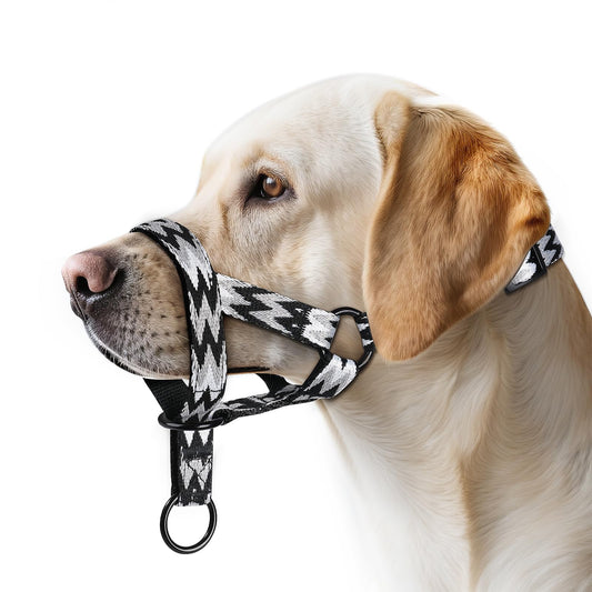 Adiestramiento canino antitirones Collar para Perros pequeños, medianos y Grandes, Collare de Cabeza con diseño de patrón de Letras, Ajustable y Ligero, Previene el tirón(S, Westilo Negro)
