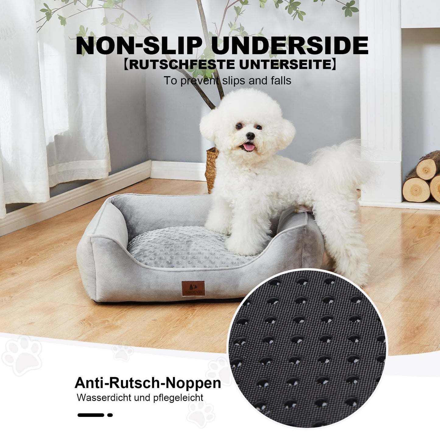 Snocyo Cama para Perros Pequeños y Gatos 55 x 45 x 16 cm, Cojín Lavable Con Funda Extraíble, Sofá Con Bordes Elevados, Mullida Con Puntos de Anclaje, Gris