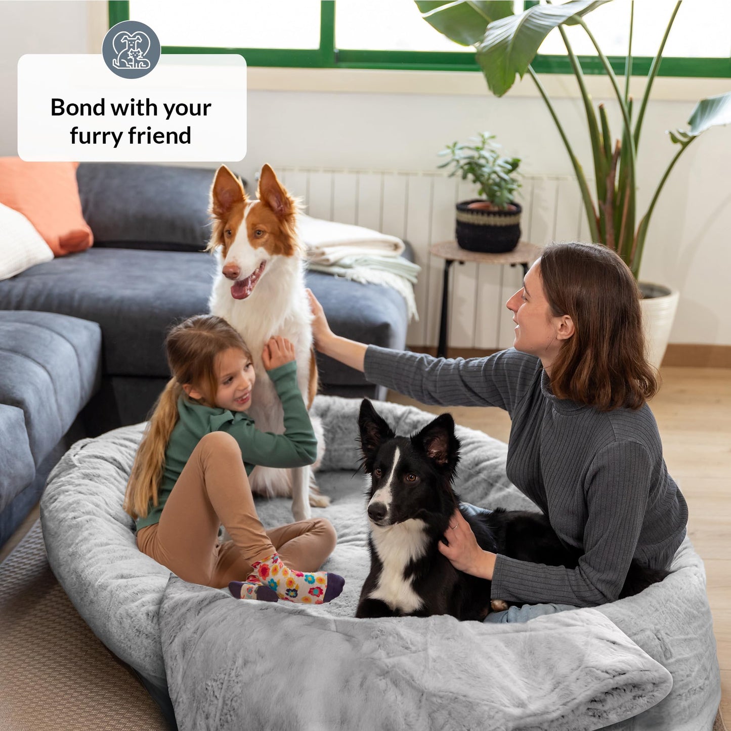 Cama para Humanos y Amigos Peludos | Cama De Perro para Humanos Cálida y Cómoda | Cama Perro Humano De Rosquilla | Manta Incluida y Funda Desmontable | Gris Claro | Human Dog Bed