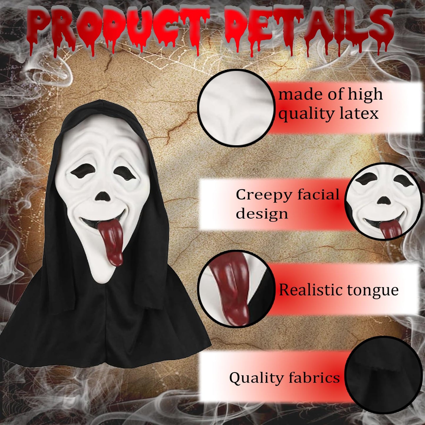 Disfraz Mascara Scream, Ghostface Disfraz, Mascara Ghostface, Ghostface Disfraz, Disfraz Halloween Scream, Scary Movie Disfraz, Máscaras De Fantasmas Para Fiestas Temáticas y Juegos De Rol